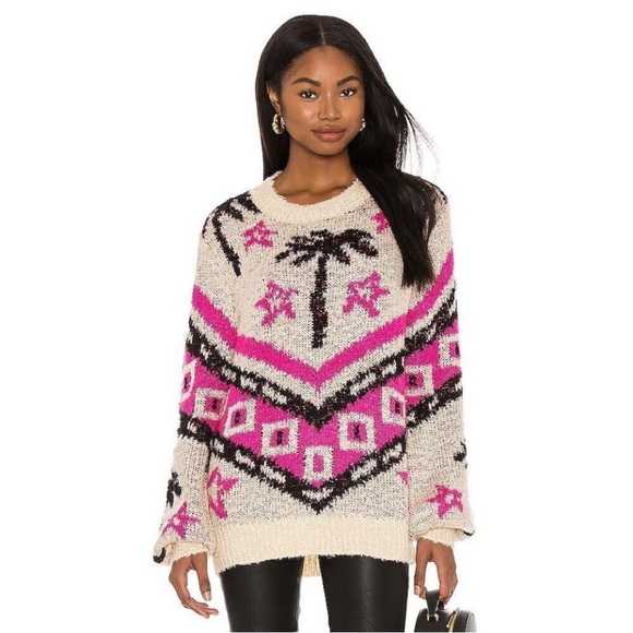 Le Superbe Sweaters - Le Superbe Bonfire Beach Palm Wool Sweater Pink Cream & Black Size Small NWT szS